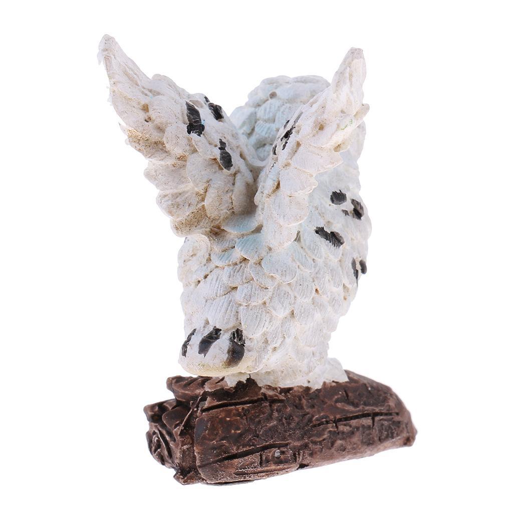 Mini White Owl Figurine Sculpture for Home Garden Yard Lawn Decoration