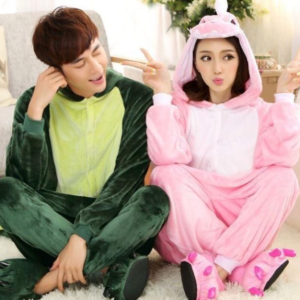 Bộ đồ thú đồ ngủ khủng long xanh - khủng long hồng