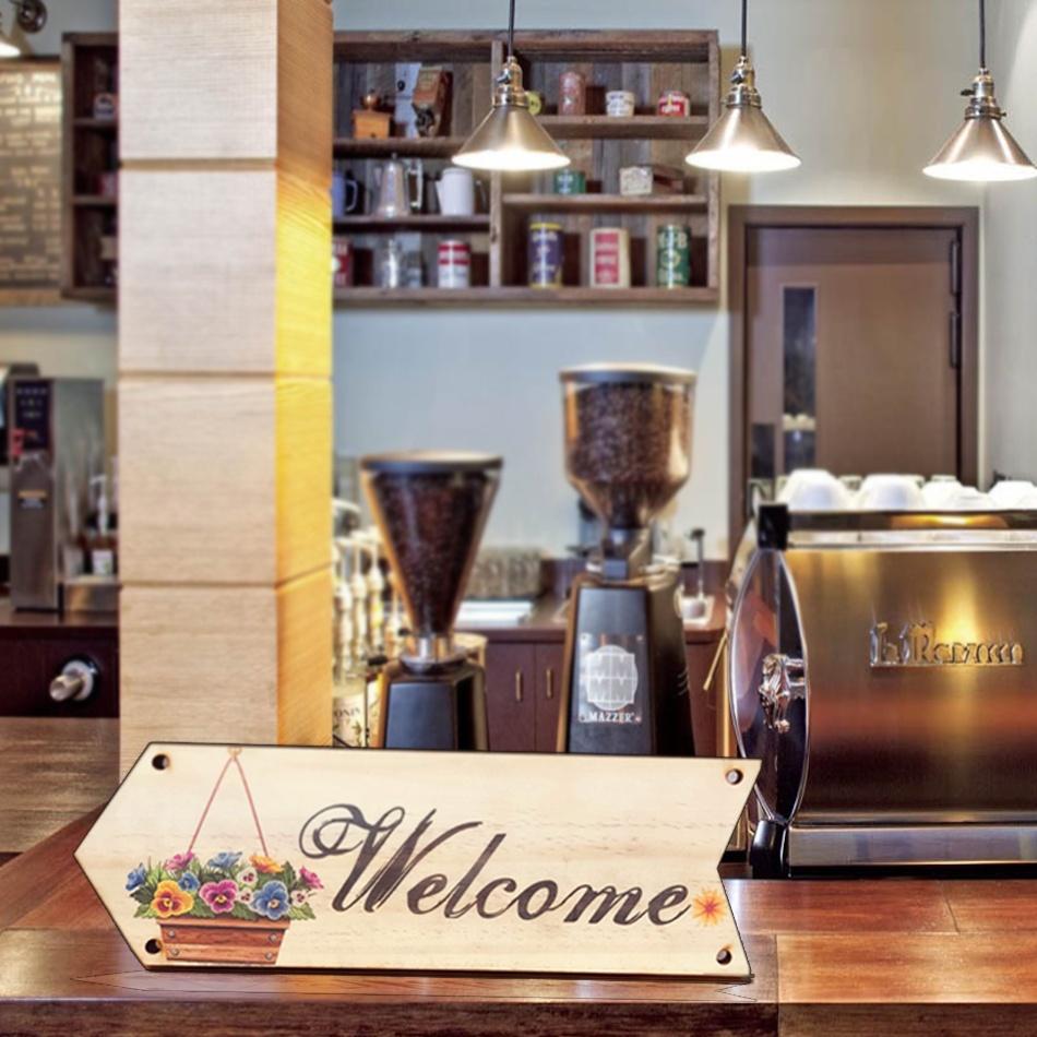 Bảng gỗ treo cửa trang trí chữ Welcome đón khách dùng cho shop,cửa hàng,cửa tiệm cafe trà sữa GoldenDeer GD154
