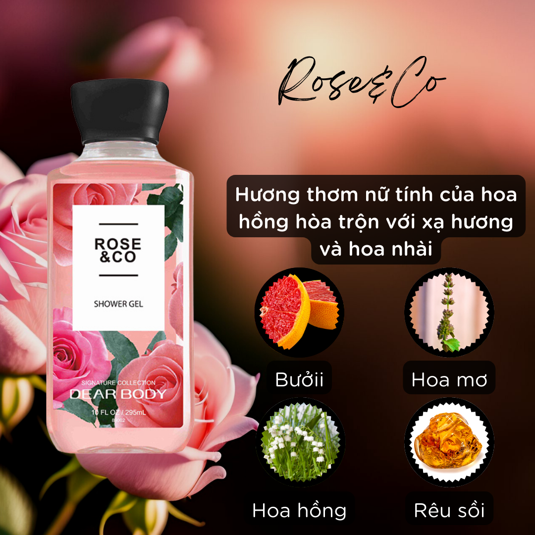 Gel Tắm Nước Hoa DEAR BODY 295ml - Làm Sạch Trắng Sáng Da - Giúp Da Mềm Mịn - Cân Bằng Độ Ẩm - Hương Thơm Ngọt Ngào - Tươi Mát - Lưu Hương Tới 8h