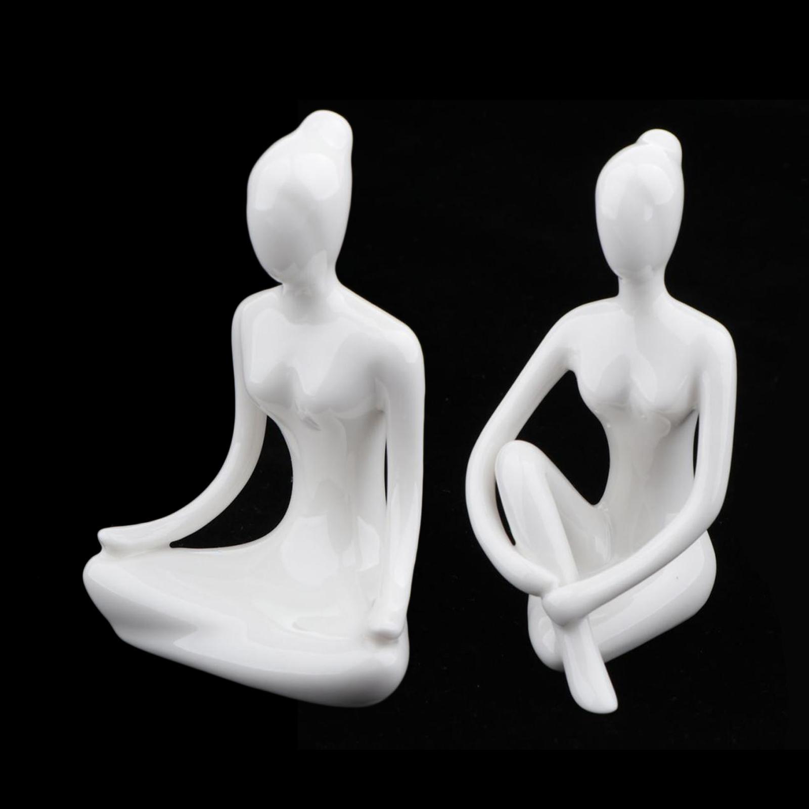 2pcs Ceramic Yoga Figure Ornament Statue Sculpture