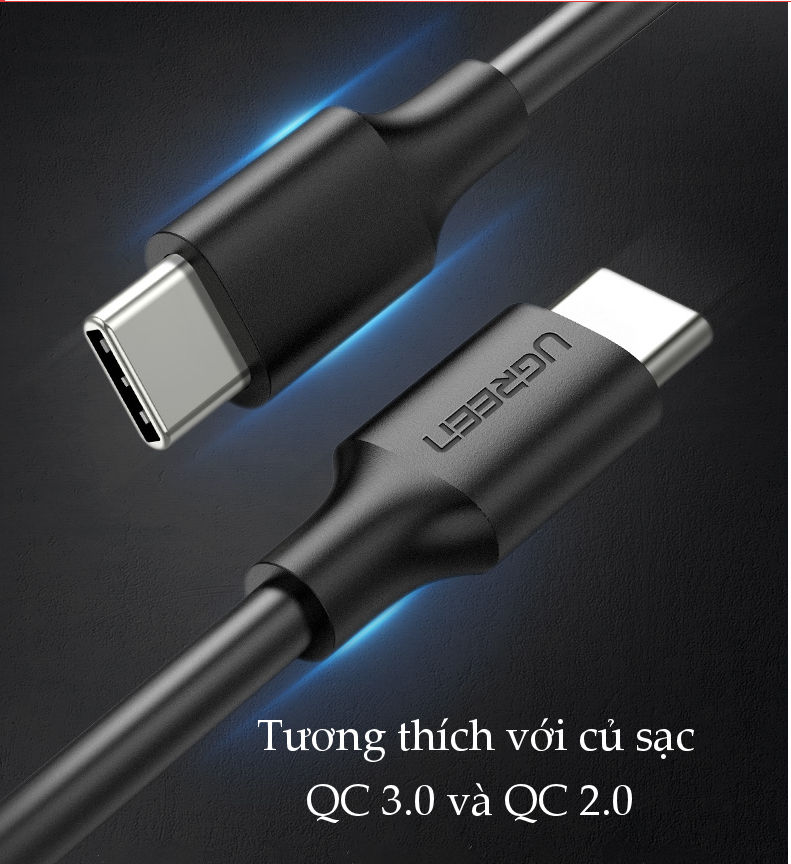 Dây sạc nhanh 2 cổng USB Type C, dài 0.5-2m hãng UGREEN US286- Hàng chính hãng