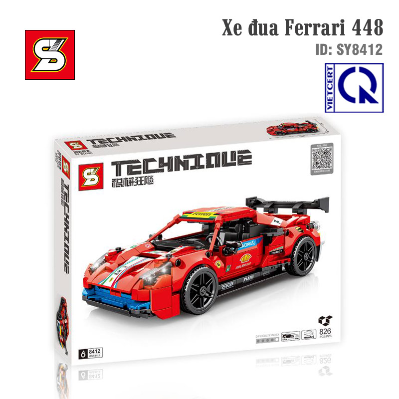 Đồ chơi lắp ráp mô hình xe kéo cót chạy đà Xe đua Ferrari 448 -  SY BLOCK SY8412