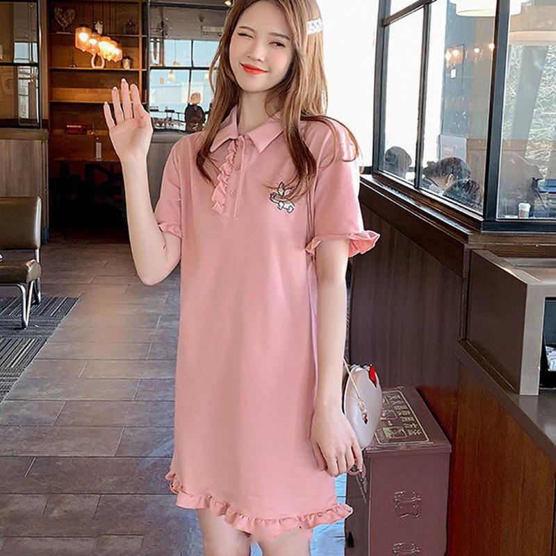 Đầm chữ A tay ngắn thiết kế cổ bẻ thanh lịch