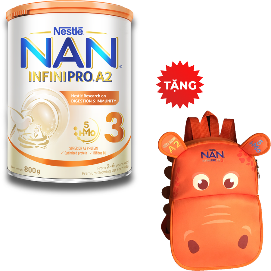 Sữa bột Nestlé NAN INFINIPRO A2 3 cho trẻ từ 2-6 tuổi hộp 800g  + Tặng 1 Balo thú cưng (Mẫu ngẫu nhiên)