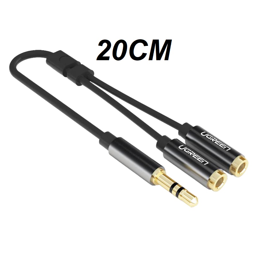 Cáp chia 2 cổng Audio 3.5mm 1 đầu đực ra 2 đầu cái 20cm UGREEN AV123 10532 - Hàng Chính Hãng