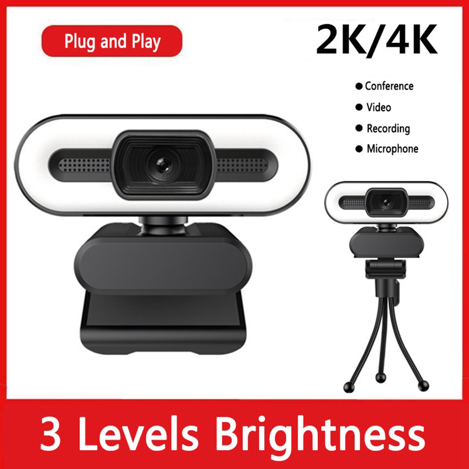 HD Webcam with Fill Light Microphone USB 2.0 Conference Streaming Camera for Desktop Laptop