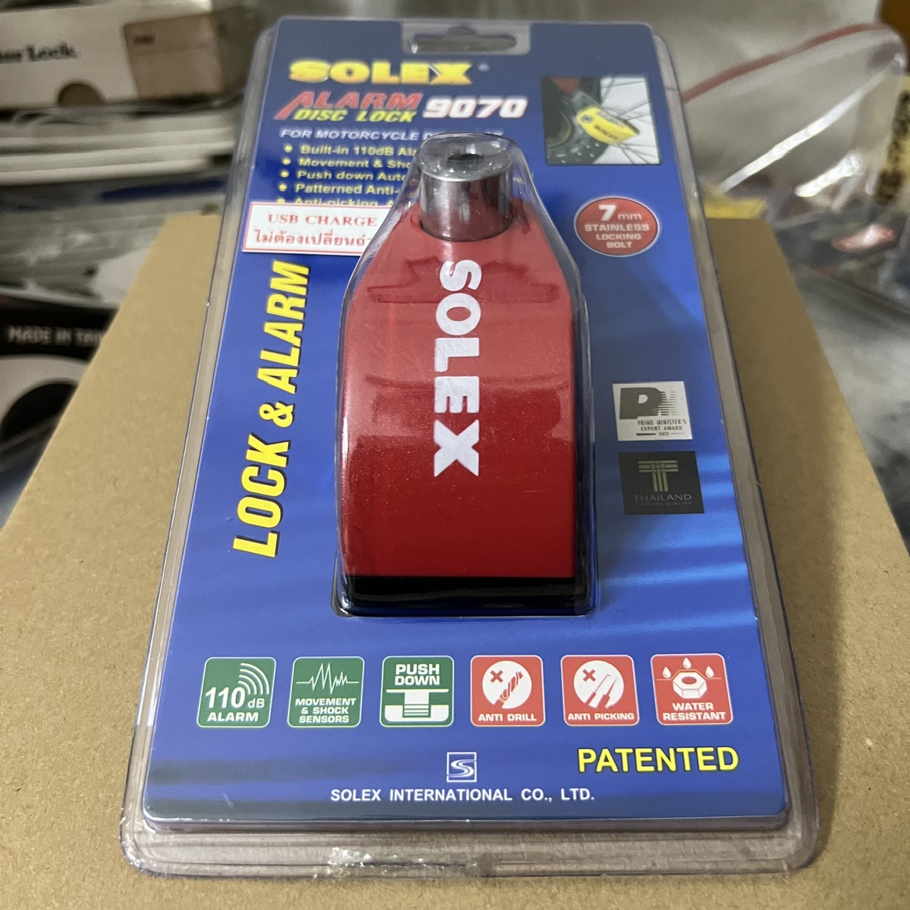 Khóa đĩa xe máy báo động SOLEX 9070 có sạc USB type C - MSOFT
