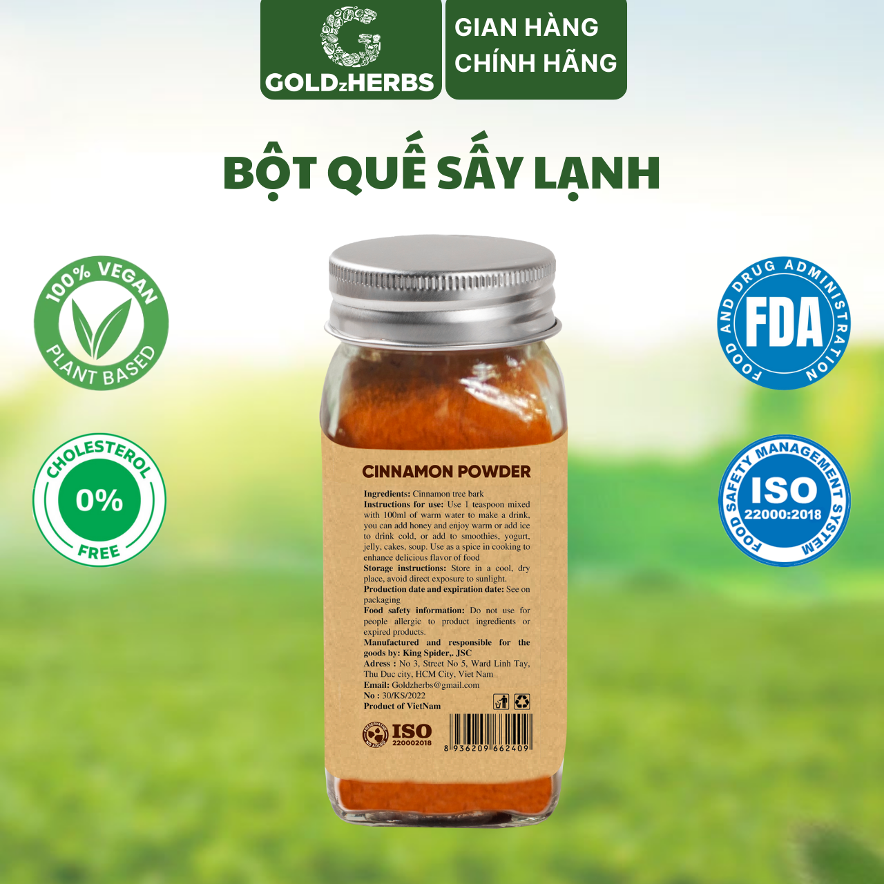 Bột quế GoldzHerbs, nguyên chất 100%, gia vị nấu ăn - Hũ 50g