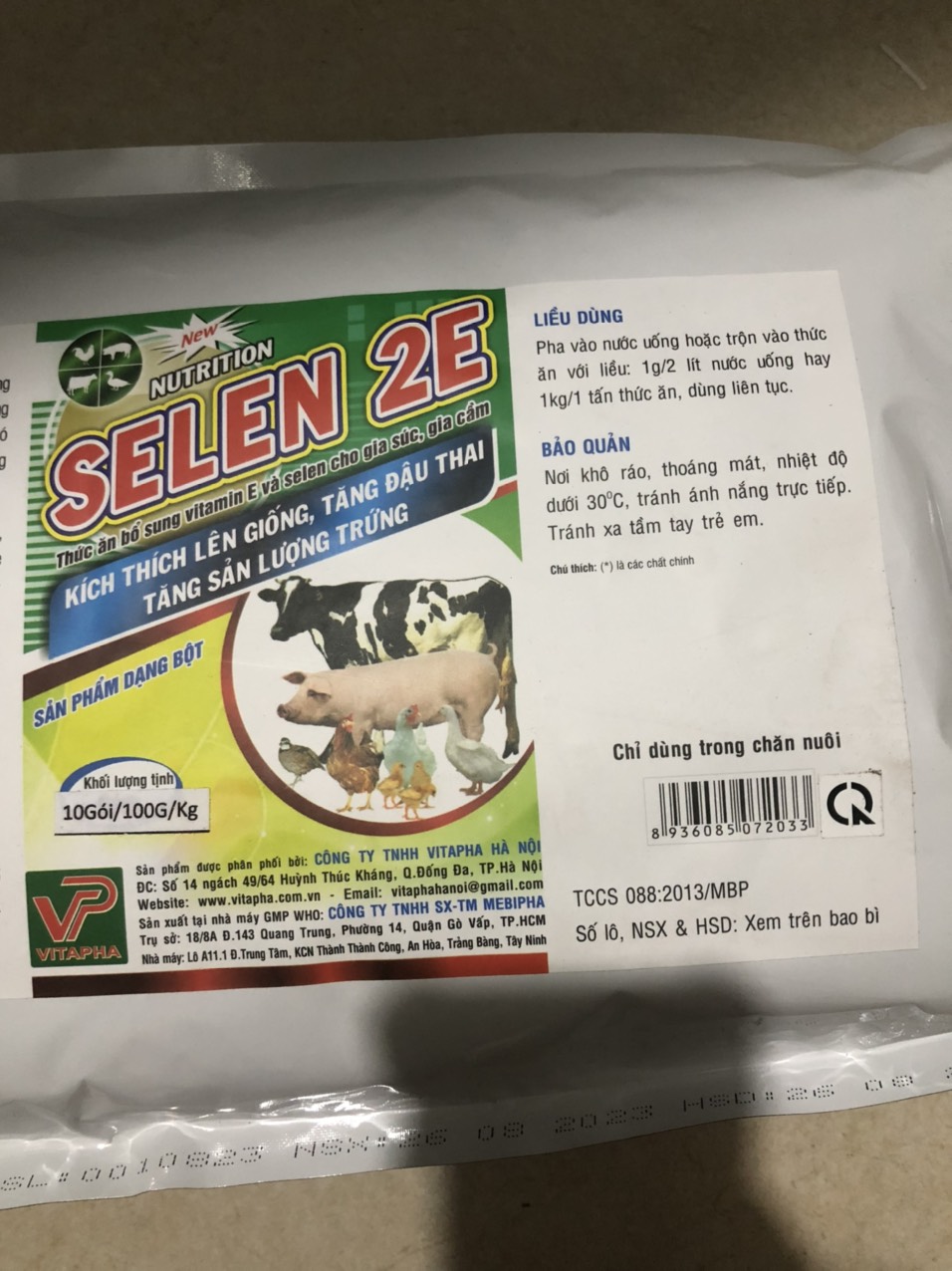 Thuốc thú y, Selen 2E 1kg Vitapha dùng cho chó, mèo, gia súc, gia cầm