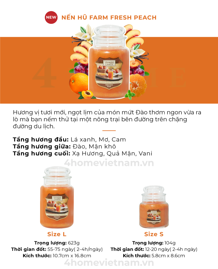 Nến hũ Yankee Candle size S (104g) - Farm Fresh Peach