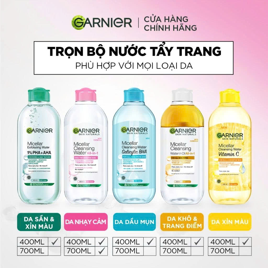 Nước Tẩy Trang Garnier Làm Sạch Tế Bào Da Chết 400ml