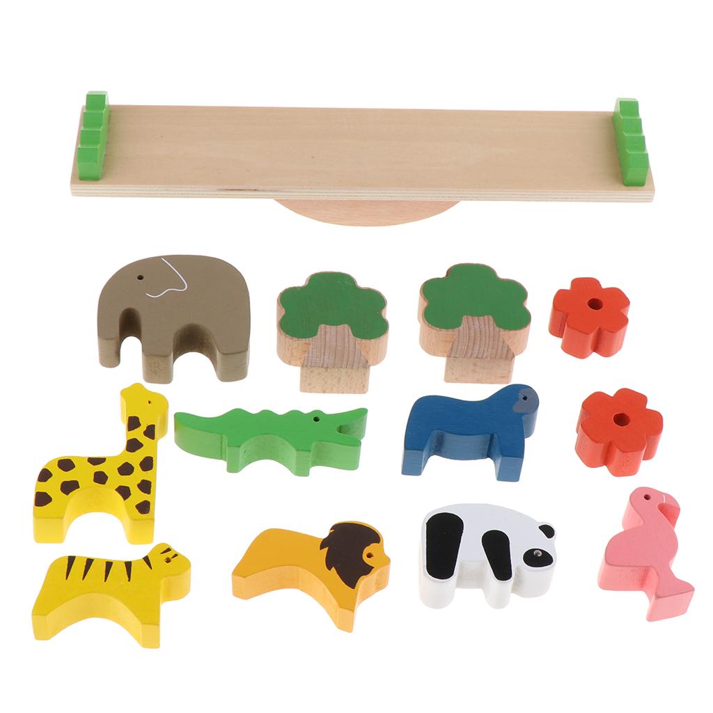Wooden Animals Balancing Blocks Stacking Building Game Toys for Kids Adults