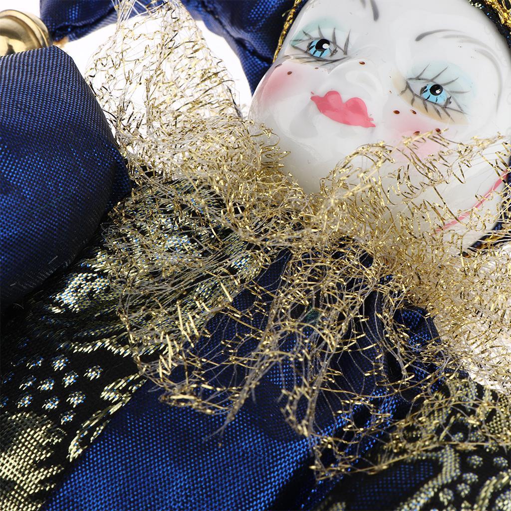 Porcelain Clown Doll Hanging Foot Harlequin Doll Home Display Ornament, D