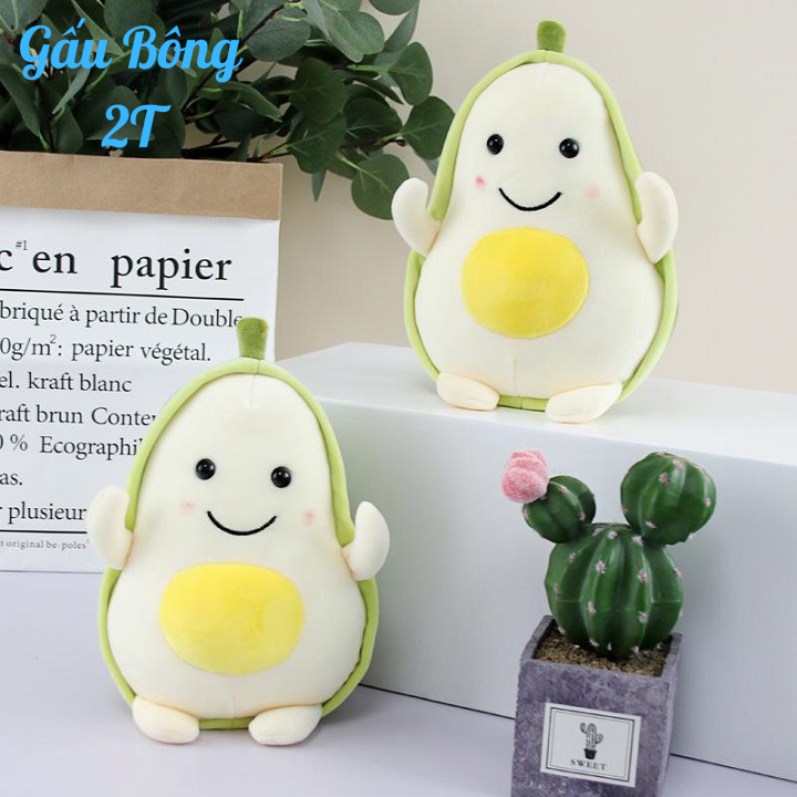 Gấu Bông Gối Ôm Bơ Trắng 2T Vải Nhung Co Giãn 20cm