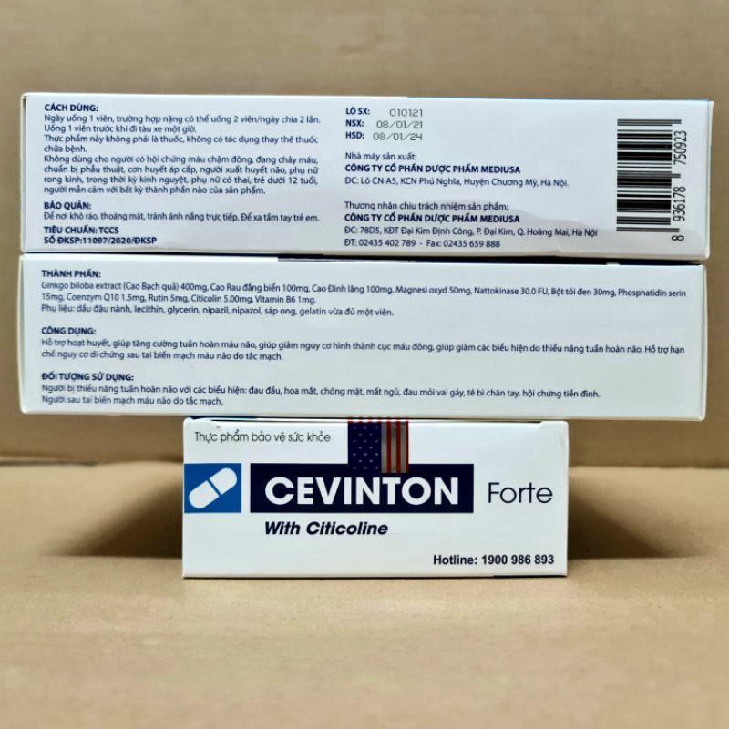 Viên uống CEVINTON Forte hoạt huyết dưỡng não, phòng ngừa tai biến, hoa mắt, chóng mặt - Hộp 30 viên