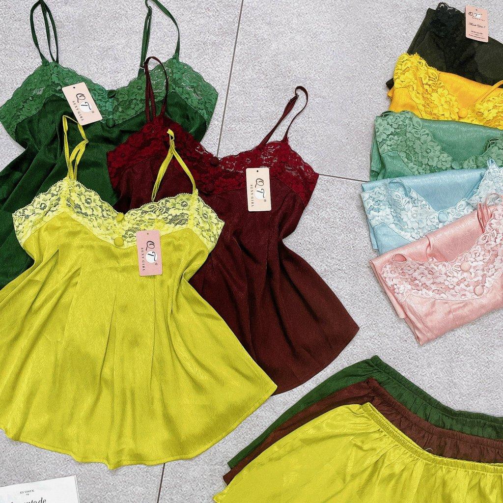 Đồ bộ 2dây lụa xước đủ màu (Đỏ/Xanhdương/Xanhlá/Xanhchuối/Vàng) Freesize 40-60kg