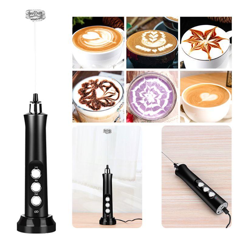 USB Sạc Bọt Sữa Phối 2 Máy Đánh Trứng Cầm Tay 3 Tốc Độ Sữa Sữa Rửa Mặt Foamer Cho Cappuccino, trứng Be Máy Xay Sinh Tố Mini Xây Dựng Trong U1JE