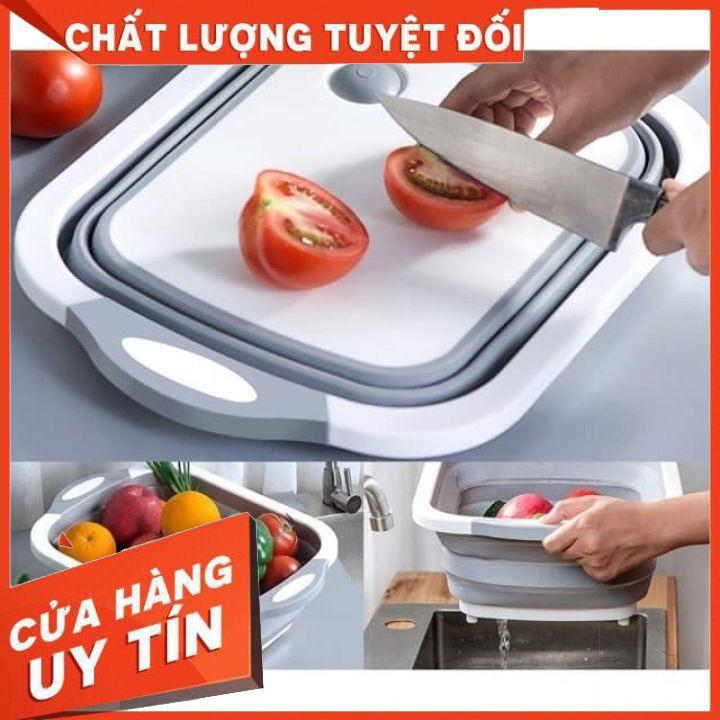 (NHÀ BẾP THÔNG MINH) Chậu gấp gọn kiêm thớt và rổ đựng đa năng loại LỚN 3in1 Đa Năng Tiện Dụng