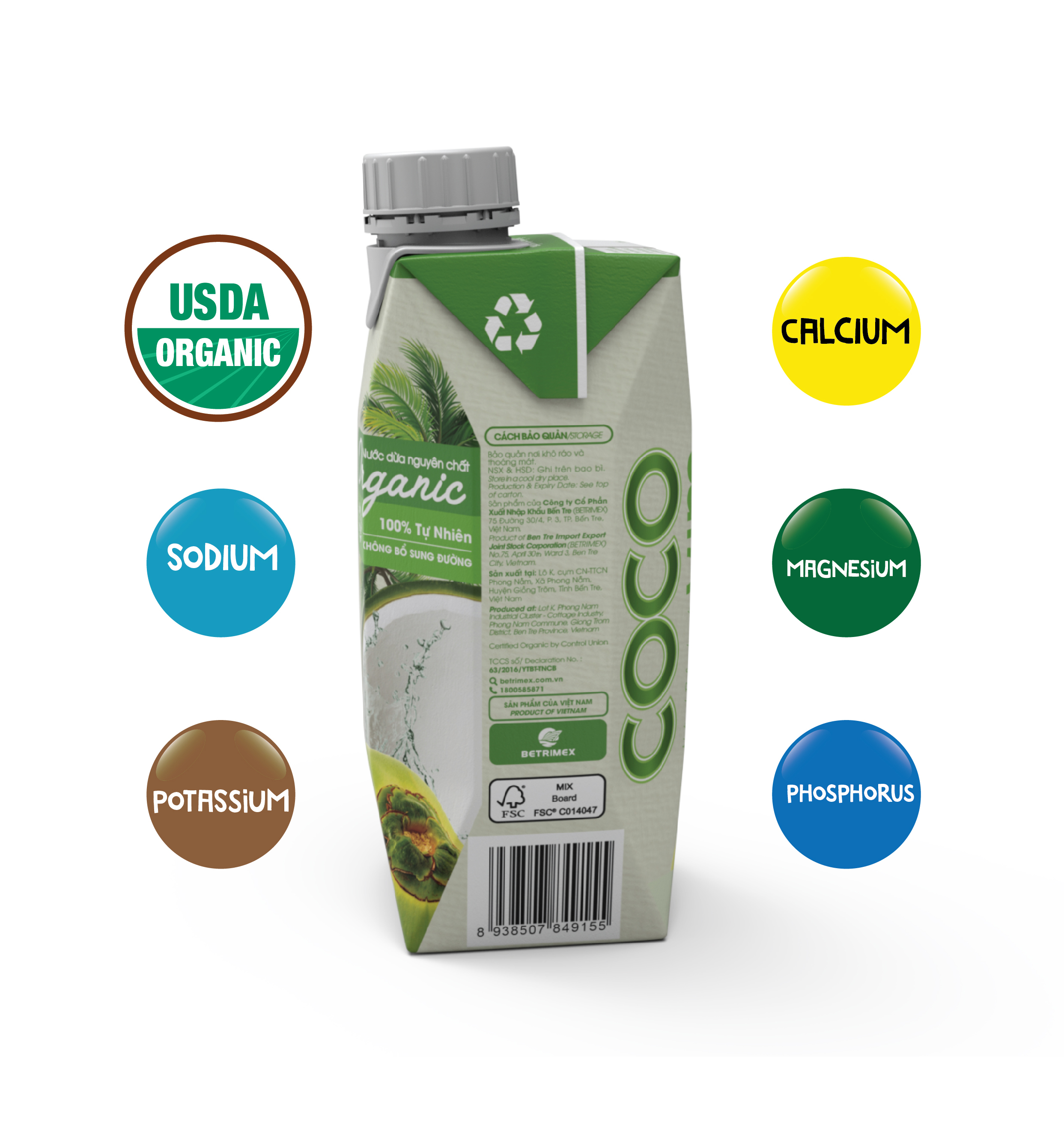 01 Thùng/ 12 Hộp 330mL Nước Dừa Xiêm Organic Nguyên Chất 100% COCOXIM