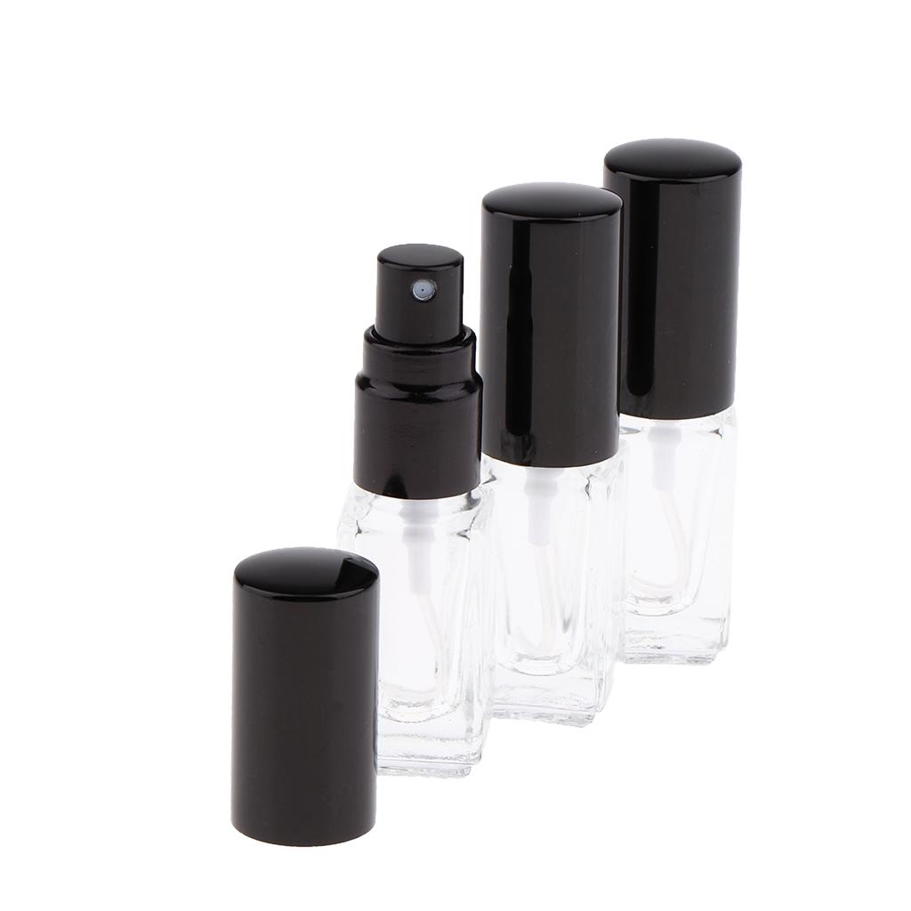 3x 3ml Empty Glass Spray Bottle Pump Fine Mist Perfume Atomiser Black Caps
