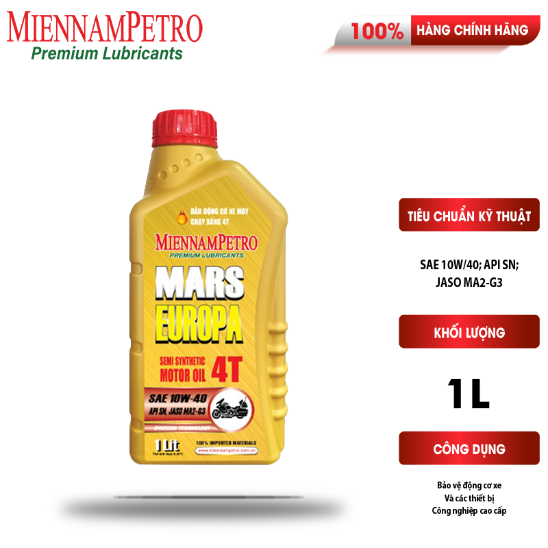 Dầu Nhớt MiennamPetro Mars Scooter 4T 10W-40 API SL JASO MB 800ml Bảo Vệ Liên Tục Động Cơ Xe Máy Tay Ga 4 Thì