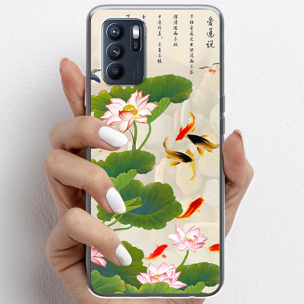 Ốp lưng cho Oppo Reno6 , Reno6 Z, Reno6 Pro nhựa TPU mẫu Hoa sen cá