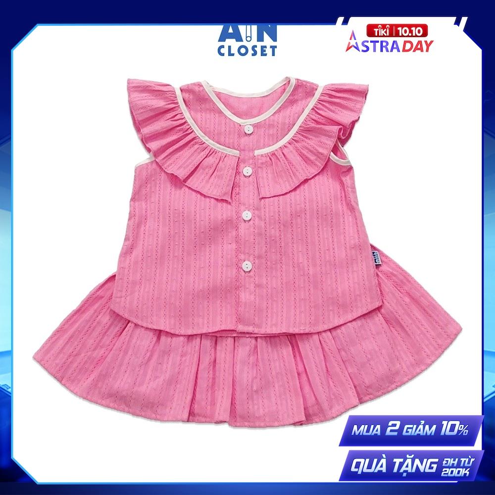 Bộ áo váy ngắn bé gái Hồng san hô cotton dệt - AICDBGNSJPHO - AIN Closet