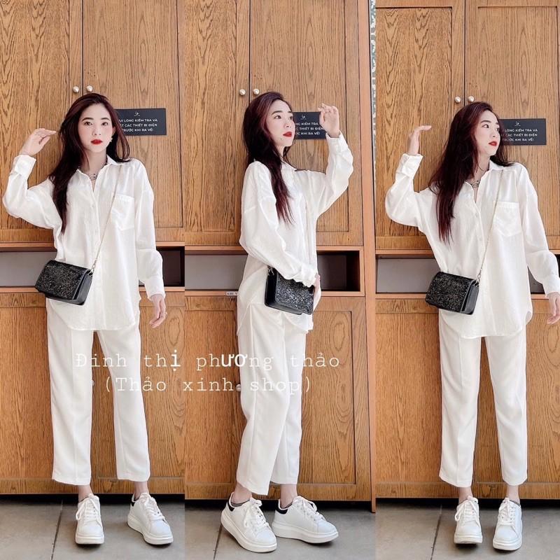 ️ Set Áo Sơ Mi đũi Oversize + Quần ống suông xinh xắn