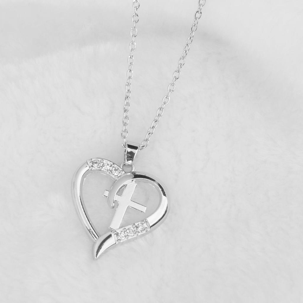 Fashion Charm Heart Cross Pendant Crystal Rhinestone Necklace Jewelry Gift