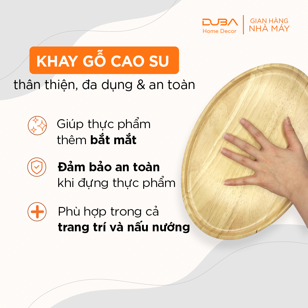 Khay gỗ cao su decor, thớt gỗ trang trí hình elip màu tự nhiên chuẩn xuất khẩu - DUBA