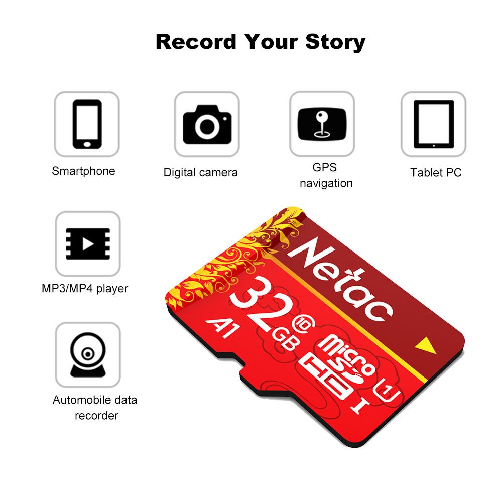 Thẻ nhớ Netac TF (MicroSD) A1 U1 C10 Máy ghi lưu lượng Giám sát Camera Thẻ lưu trữ điện thoại di động-Màu đỏ-Size