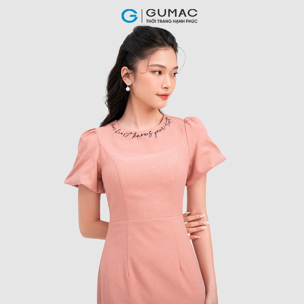 Đầm thêu viền cổ GUMAC DC11036 tay bí thanh lịch