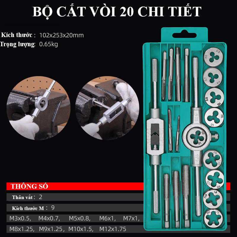 Bộ taro 20 chi tiết bộ tạo ren ABG cầm tay bằng thép sử dụng trong gia công kim loại