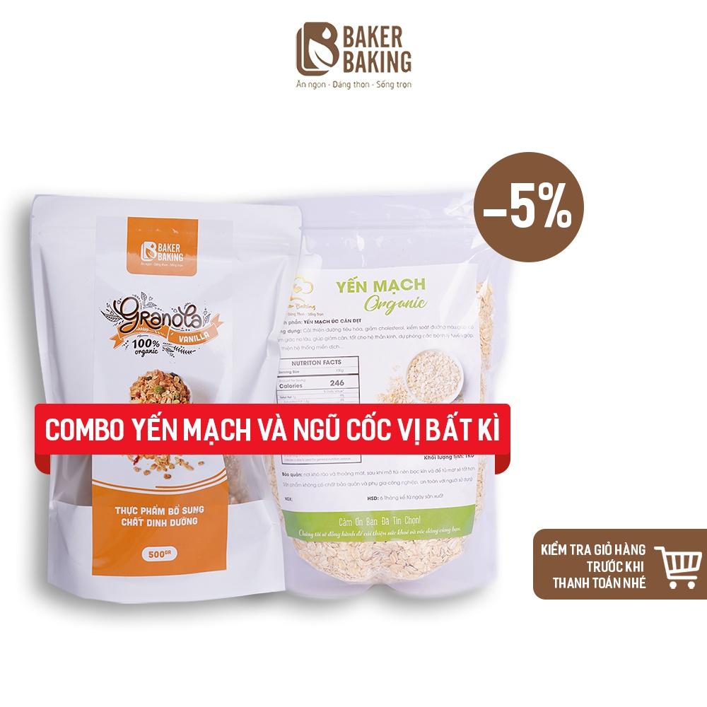 Combo Yến mạch cán dẹt và ngũ cốc Baker Baking hỗ trợ giảm cân dành cho người tiểu đường, eatclean 500g/gói