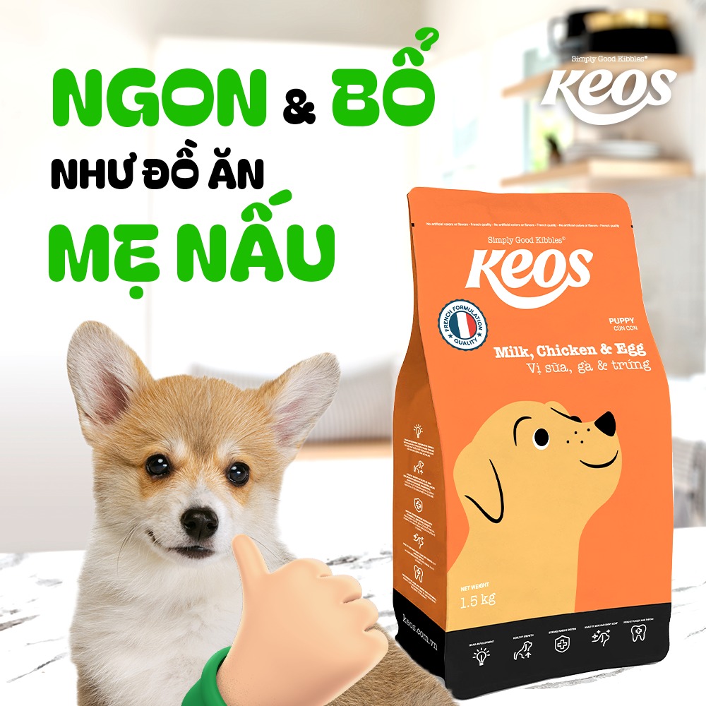 20KG Thức ăn Keos vị Trứng, Gà và Sữa dành cho cún con - KEOS DOG PUPPY MILK, CHICKEN AND EGG