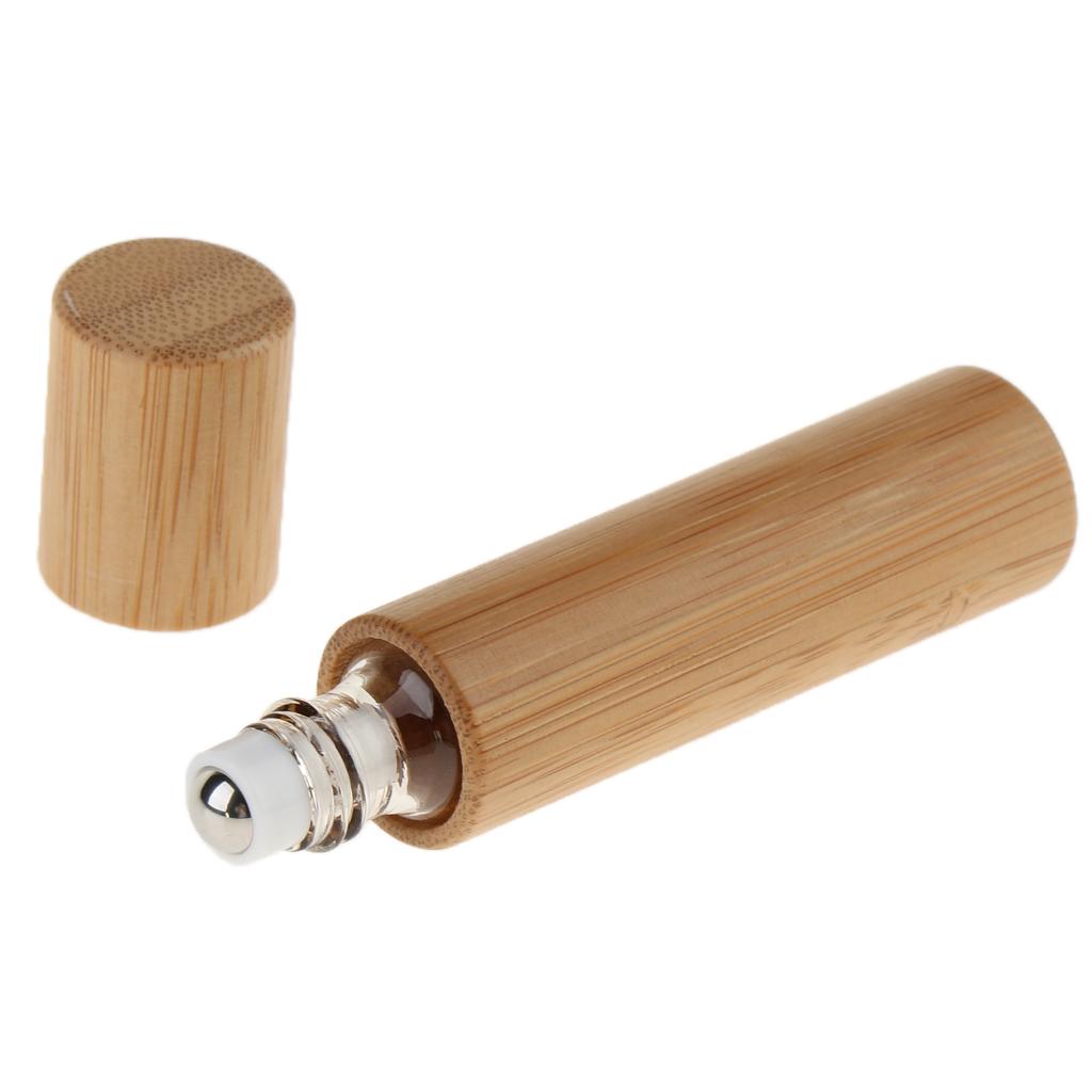 10 Ml Bamboo Glass Essential Roller Bottle Refillable with Roller Ball for Perfume And Lip Balm