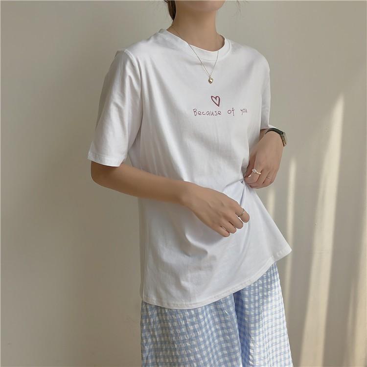 Áo thun tay lỡ BECAUSE OF YOU trái tim xinh dáng rộng unisex