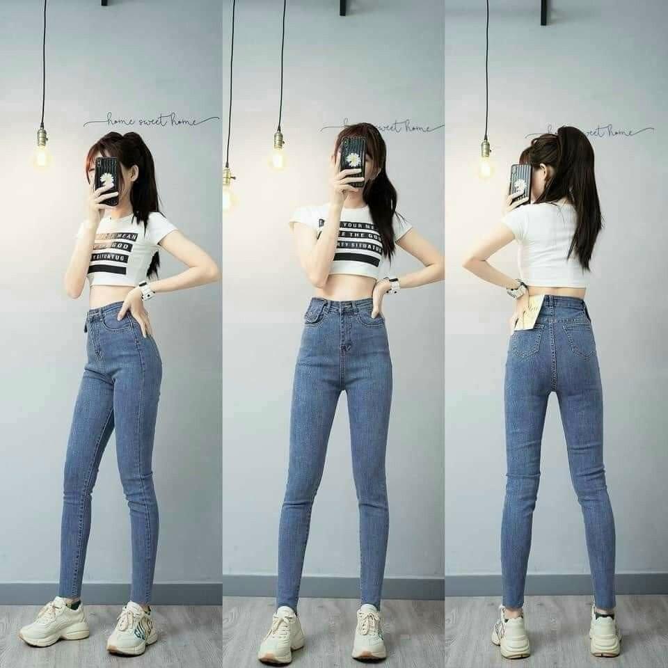 Quần jean nữ có 2 mầu cạp cao túi nắp xưởng may giá sỉ