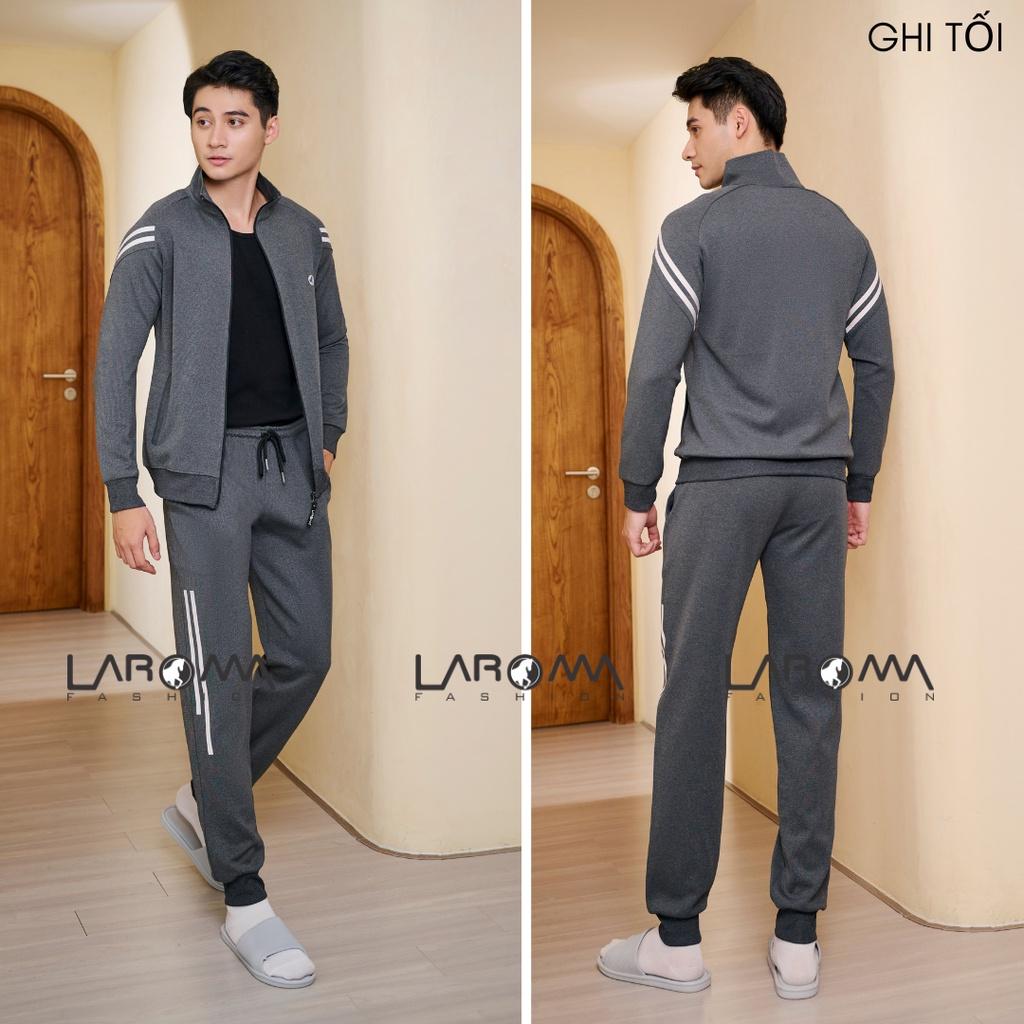 Bộ Quần Áo Nỉ Thu Đông Khóa Kéo Laroma Cho Nam | Sọc Đôi - Giữ Ấm - Vải Thơm - Kháng Khuẩn