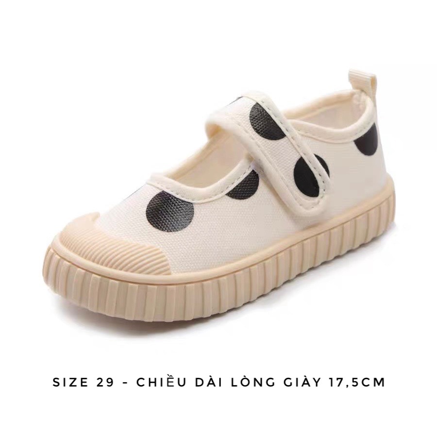 Giày Canvas Quai Dán Màu Trắng Chấm Bi Cho Bé Gái Size 29