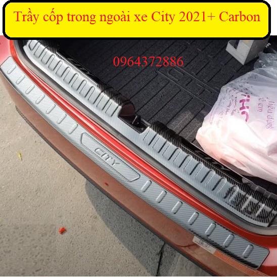 Chống trầy cốp trong, ngoài Carbon xe Honda City 2021 - vân cacbon cao cấp