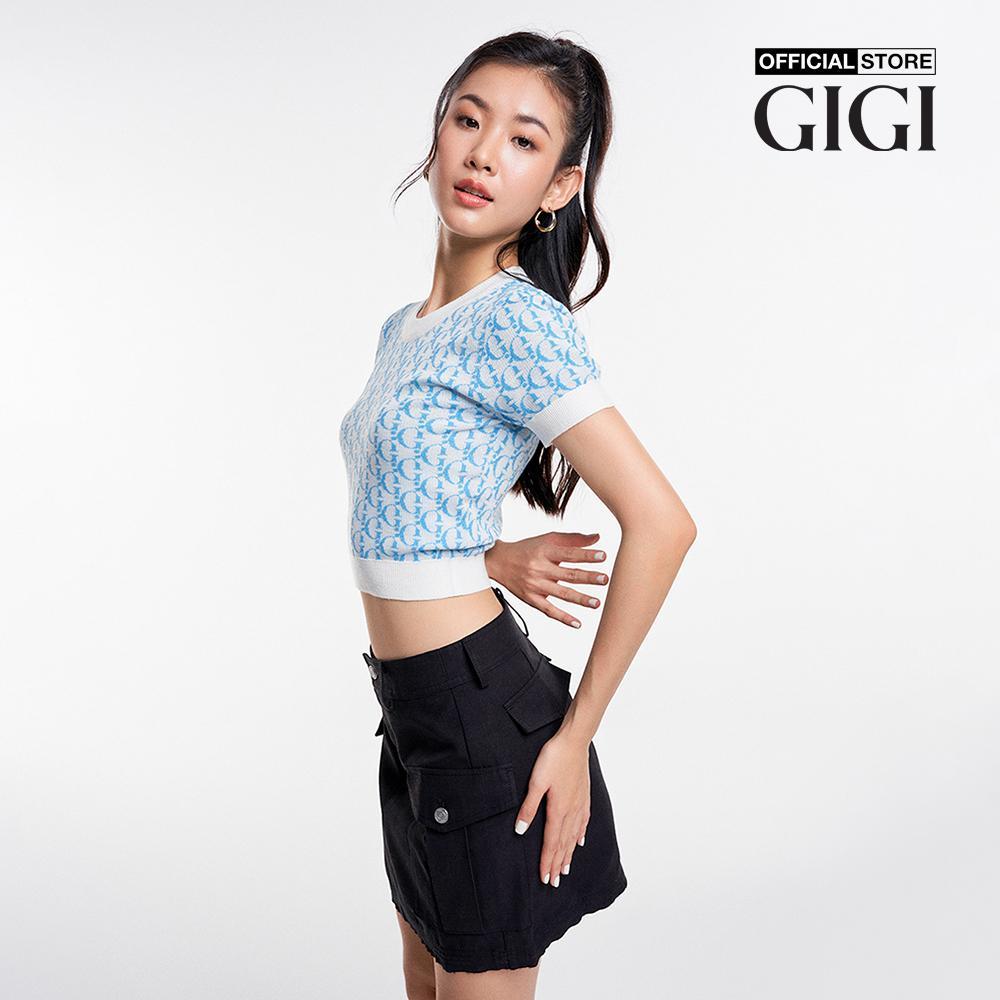 GIGI - Áo dệt kim nữ cổ tròn tay ngắn phom croptop hiện đại G1305K231701