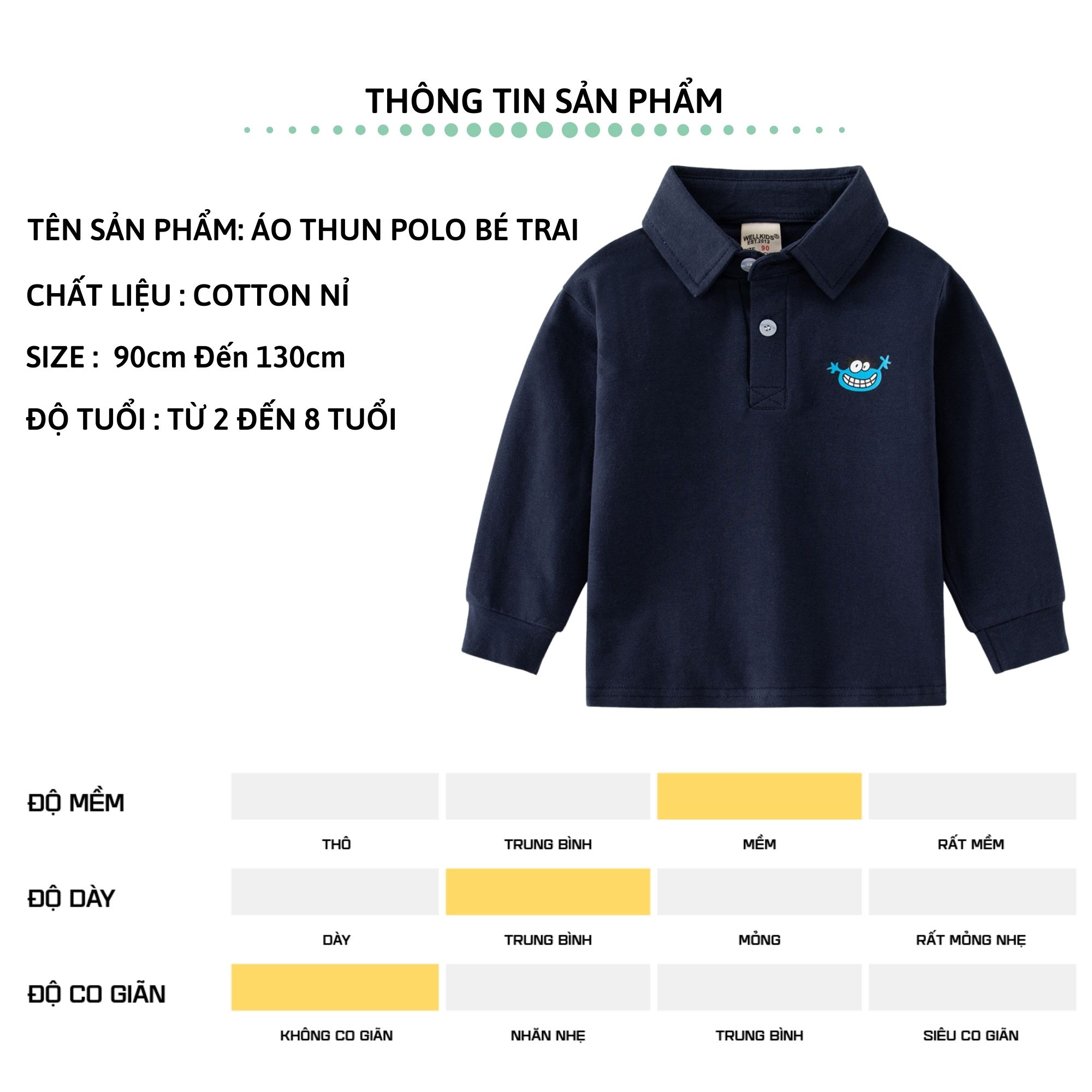 Áo Polo bé trai dài tay 27Kids WELLKIDS áo thun sơ mi nam thu đông cho trẻ từ 2-8 tuổi BLPO1
