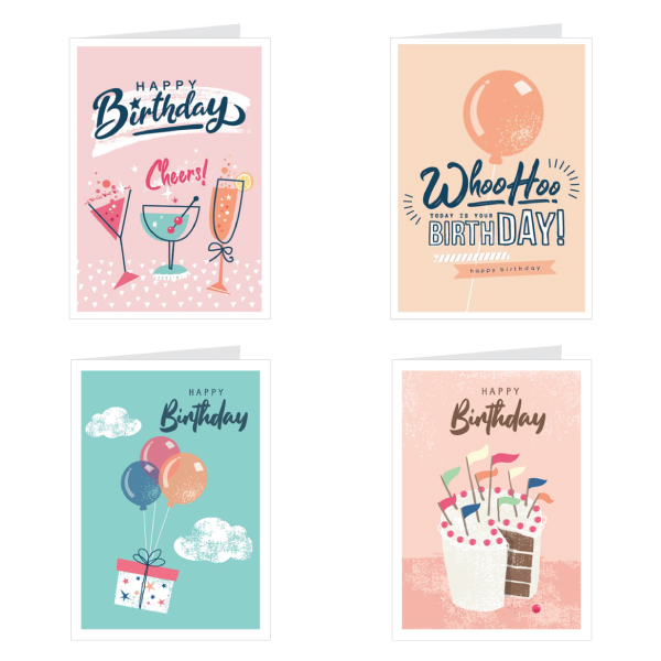 Thiệp sinh nhật Birthday - combo 4c thiệp Grey 7x10cm (496)