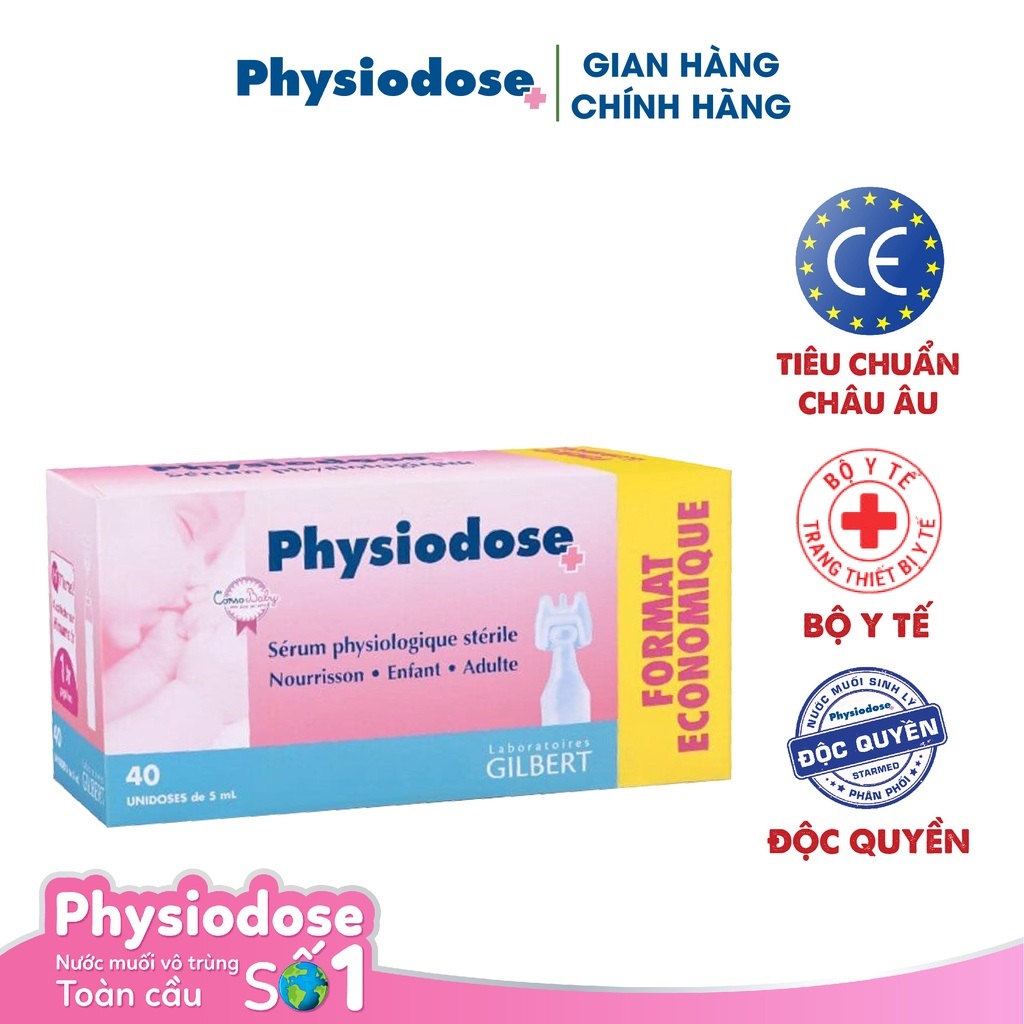 Physiodose- Nước muối sinh lý đơn liều (hộp 40 ống x 5ml) - Vệ sinh mắt mũi tai miệng cho bé