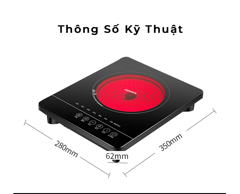 Bếp Hồng Ngoại Konka KES-22P3 đun nhanh sôi mặt kính chống trượt rất tiện cho việc xào nấu - hàng nhập khẩu