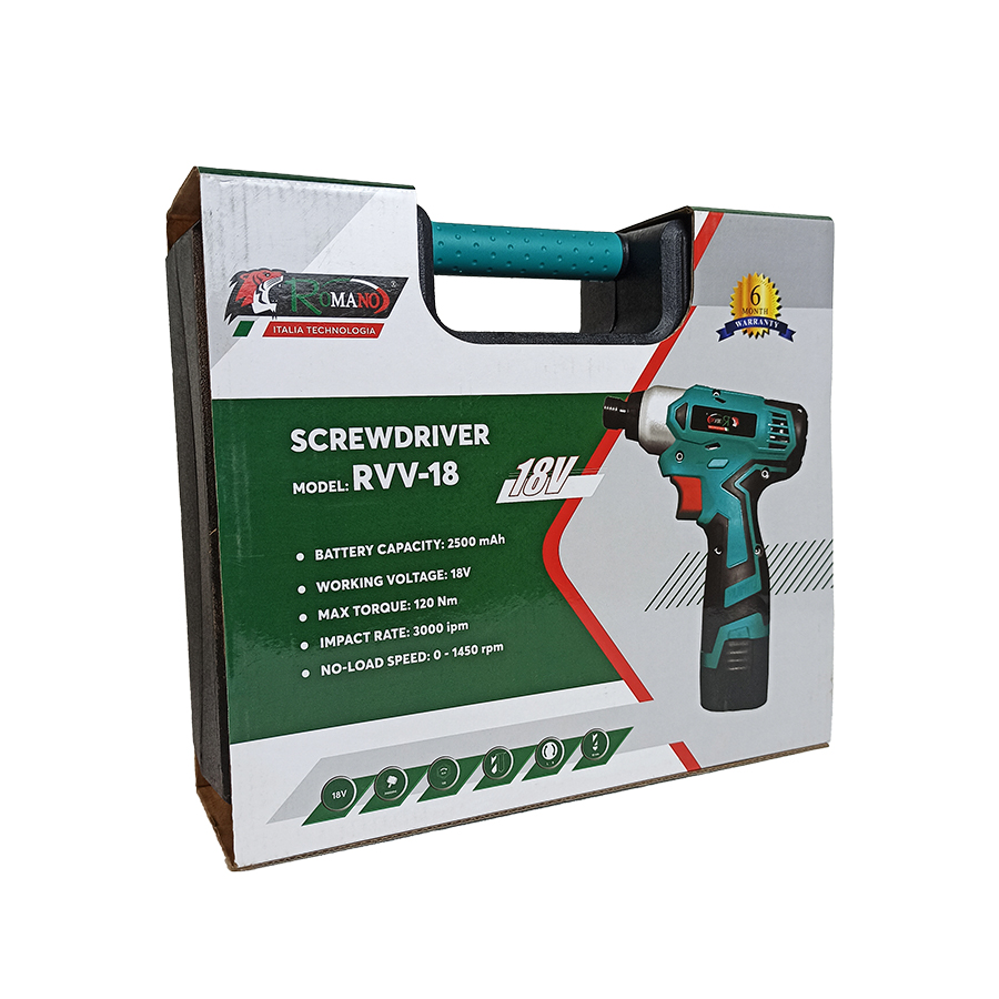 Máy vặn vít dùng pin 18V ROMANO RVV18, Có kèm 2 pin, 1 sạc, hộp nhựa