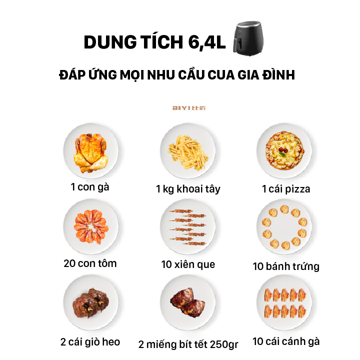 Nồi Chiên Không Dầu BIYI AF25A (6,4L) - Hàng Chính Hãng