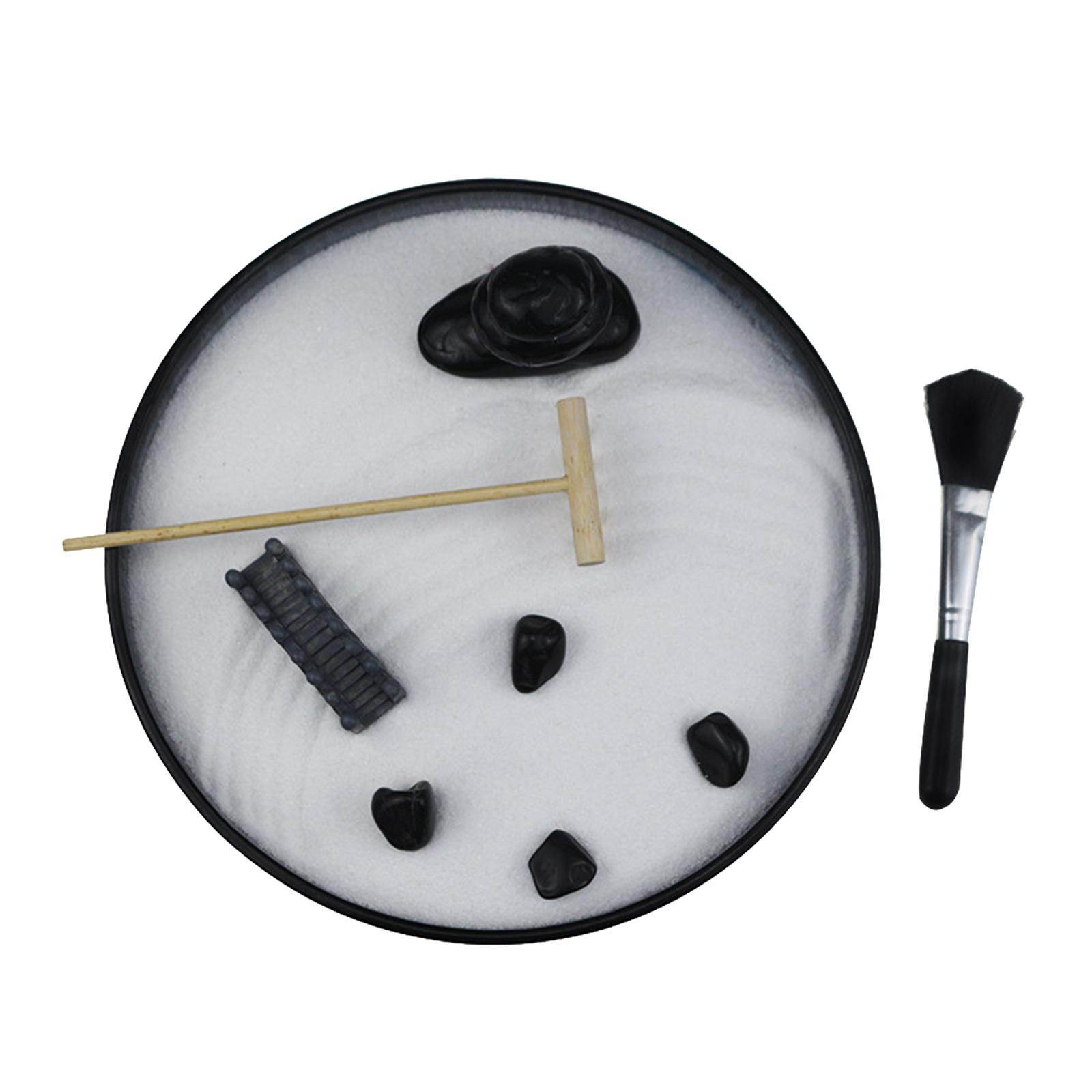 Home Office Desk Mini Zen Garden Rock Bridge Sand Tray Kit for Stress Relief